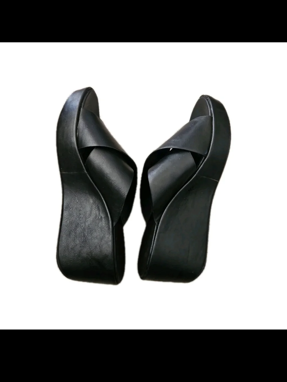 Korks Womens Black Leather Madera Wedge Cross Over Comfort Sandal 8